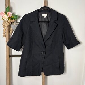 Coldwater Creek Black Textured Blazer Short Sleeve Button Front Womens Size 16